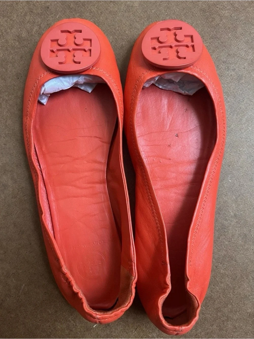 Tory Burch Minnie Travel Ballet Flats with Logo Women’s Size 8M Poppy/Orange Red